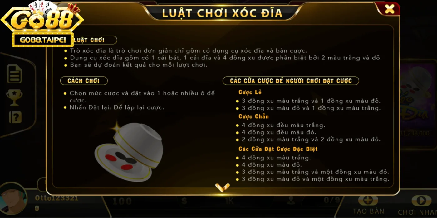 Luật chơi Xóc Đĩa GO88